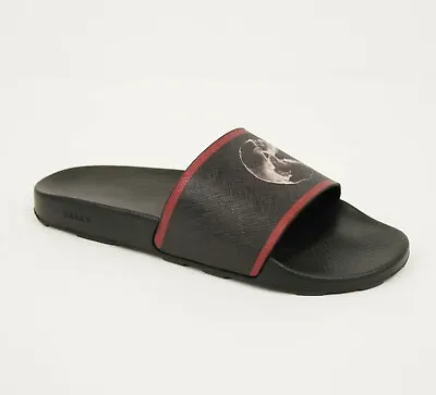 Bally Shok-1 Black Rubber Slide Sandals With Logo And Red Edge Consumer • $119.99