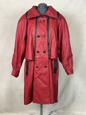 Vintage Robin’s Red Leather Trench Coat Double Breasted Women’s Size L • $67