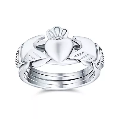 Celtic Trinity Hands Crown Claddagh Puzzle Ring .925 Sterling Silver • $39.99