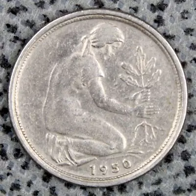 Germany 1950 50 Pfennig Federal Republic Mint Mark G Woman Planting Oak  20mm • £1.49