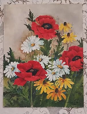 Vintage Floral Original Painting Poppies Daisies Wall Art  Wildflowers 16 X 12 • $27.93