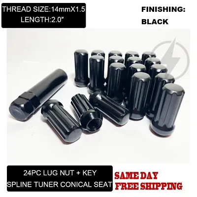 24pc+key 14x1.5 Black 7 Spline Lug Nuts 2  Fits Chevy Gmc Silverado Sierra 1500 • $24.99