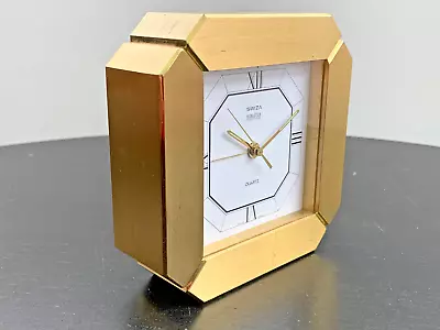 Vintage SWIZA Manhattan Clock Swiss Brass Alarm Quartz Desk Shelf 1970s • $89.99