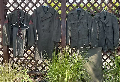 WW2 Marine Corps Sargent’s? Wool Uniform Jackets & Pants Lot USMC Mens Green+bag • $200