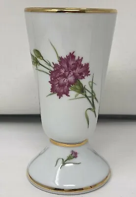 P. Pastaud Limoges France 5 1/2  Pink Carnation Flower Bud Vase Gold Trim  • $8.16