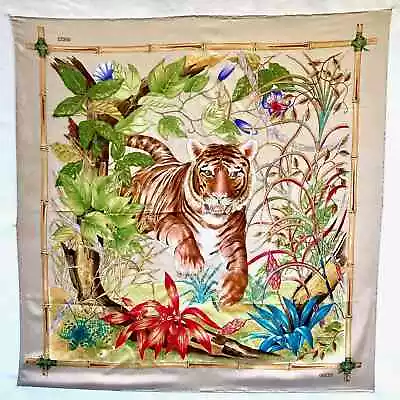 Vtg GUCCI Jungle Leaping Tiger Silk Scarf Sz 90 35  • $265