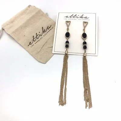 Ettika Marnie's Delight Drop Dangle Earrings Black & Gold-Tone NEW In Package • $19.99