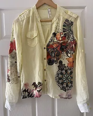 Desigual Small Yellow Cotton Beads Blouse Shirt Top Long Sleeve Boho Lightweight • $39.90