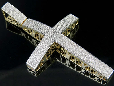 $84 • Buy Men's 14K Yellow Gold Finish Diamond Icy Dome Cross Pendant Charm 1.25 CT 2 