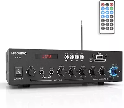 NEOHIPO AM02 300Watts Bluetooth 5.0 Class AB Stereo Audio Receiver Amplifier 2 C • £59