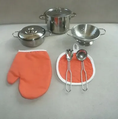 $19.51 • Buy Children's STAINLESS STEEL COOKWARE Kitchen Cooking SET POTS & PANS TOY 7 Pcs