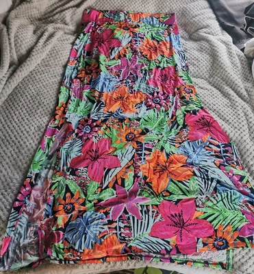 £7 • Buy George Bright Tropical Floral Print Maxi Skirt Stretch Holiday Beach Casual UK14
