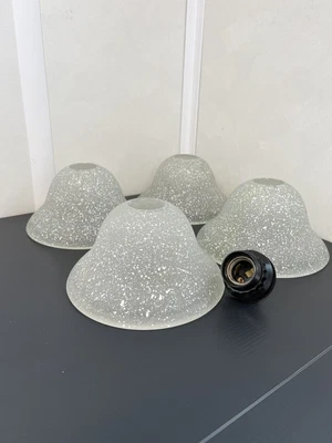 £20 • Buy Vintage 4 X Glass Light Shades Bell Shaped Thick Opaque Glass Pendant Shades …