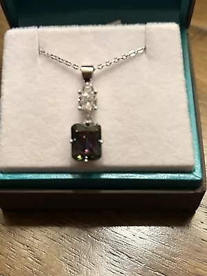 .925 Sterling Silver Mystic Crystal With White Frost Cubic Zirconia Necklace • $15