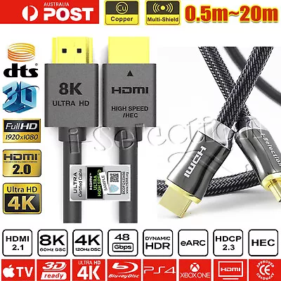 Premium HDMI Cable V2.1 V2.0 8K 4K Ultra Full HD 3D High Speed Ethernet HEC ARC • $17.99