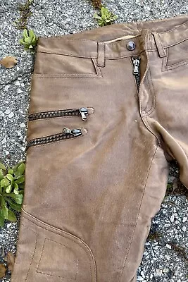 Men’s Tan Lambskin Lightweight Leather Motorcycle Dress Pants L 32/32 • $249