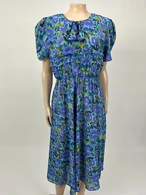 Vintage 80's 90's Caroline Wells Women's Dress 8 Party Floral Polyester Midi S12 • $15.99