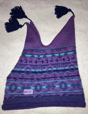 Vintage Verbier Knit Wool Fair Isles Jester Tassels Ski Hat Purple Nordic Men’s • $52.96