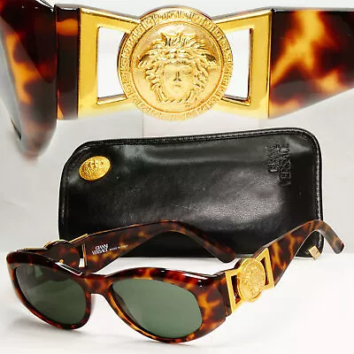 Gianni Versace 1993 Tortoisehell Sunglasses Gold Medusa Biggie MOD 424 COL 869OD • $324.83