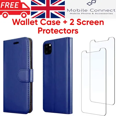 Faux Leather Flip Case For IPhone 11 12 13 PRO MAX MINI + Glass Screen Protector • £3.49