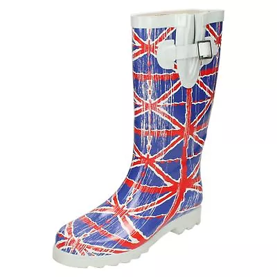 *SALE* Spot On X1209 England Blue Union Jack Pull On Rubber Wellies FESTIVALS • £19.99