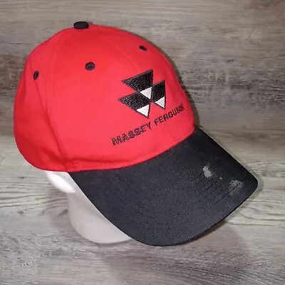 Massey Ferguson Hat Mens O/s Strapback Adjustable Red Black Logo Cap Otto • $8.44
