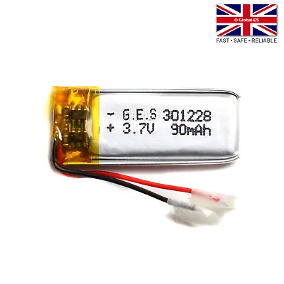 3.7V 90mAh LiPo 1S Polymer Rechargeable Battery: MP3 GPS Speaker LED - 301228 • £8.99