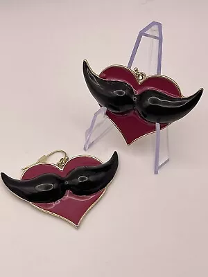 Funny Cute Moustache Metal And Enamel Earrings  • $6