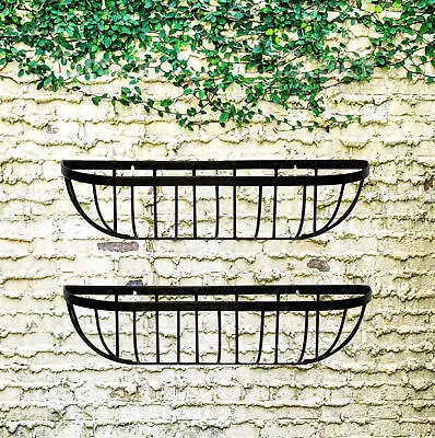 2 Wall Trough Planters 24 Inch Wrought Iron Wall Mounted Garden Flower Baskets • £23.49