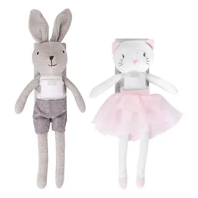 Knitted Cat Bunny Rabbit Toy Baby Comforter Cotton Super Soft Boy Girl Snuggle • £5.99