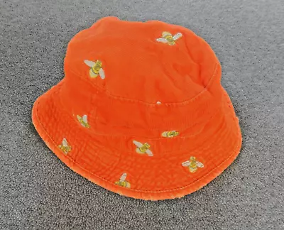 JCrew Women Bucket Hat Small Orange Corduroy Embroidery Bumble Bee Bright Spring • $22.55