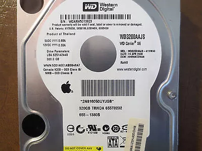 WD WD3200AAJS-41VWA0 DCM:HHRNNT2MAN Apple#655-1380B 3.5  Sata Hard Drive • £29.82