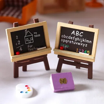 3pcs1:12  Dollhouse Miniatures Wooden Mini Chalkboard Blakboard Art Easel Set • $5.99