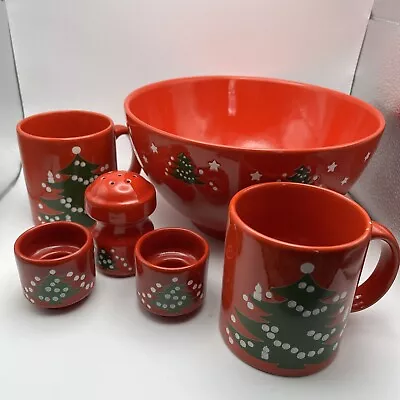 WAECHTERSBACH Christmas Tree 9  Serving Bowl 2 Cups 2 Candles Salt Shaker Red • $75