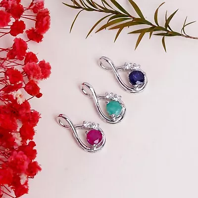 Elegant Designer Natural Emerald Ruby & Sapphire Gemstone Pendant Silver Jewelry • $35.10