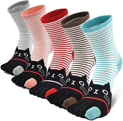 Womens Toe SocksCotton Five Finger Crew SocksBreathable Running Socks Sport • £20.49