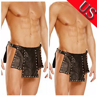 US Men Leather Roman Studded Kilt Novelty Underwear Lingerie Clubwear Costumes • $11.03