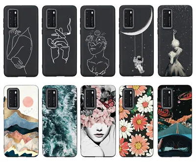 Black Pattern Back Case Phone Cover For Huawei P30 P40 P20 Pro P20 P8 P9 Lite • £3.95