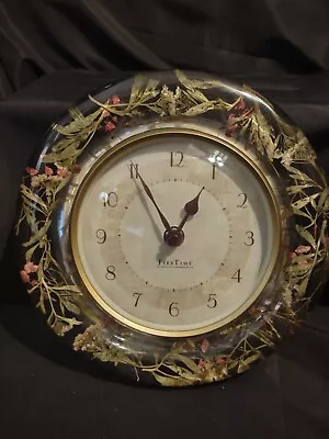 Vintage FirsTime Wall Clock Acrylic Lucite Embedded Dried PINK/SAGE Flowers 8   • $23.99