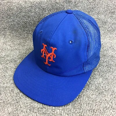 Vintage New York Mets Hat Cap Snap Back Mens MLB Baseball Grosscap Blue Trucker • $29.97