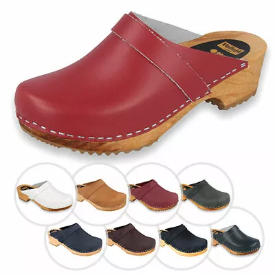 Vollsjo Mens Wooden Clogs Genuine Leather Made In EU • £49.99