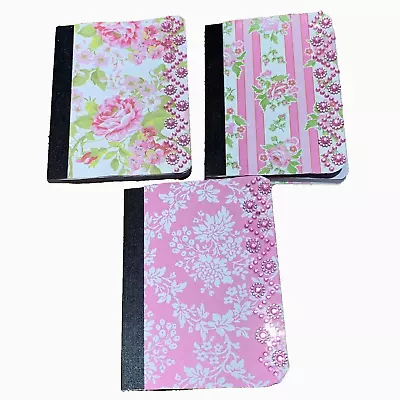 Handmade Mini Composition Notebooks Set Of 3 3.25x4.5 In Jewels Pink Flowers • $14.99