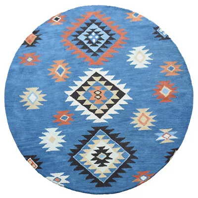 Hand Tufted Wool 8'x8' Round Area Rug Oriental Light Blue BBH Homes BBK00S07 • $335.91
