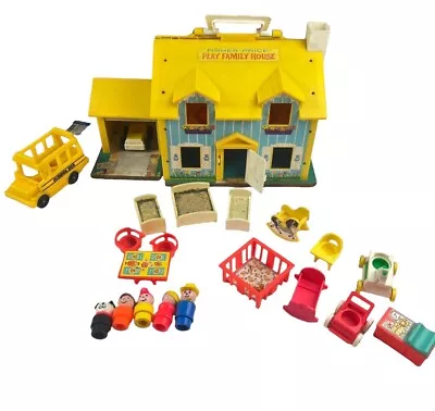 Vintage Fisher Price Little People House Family Yellow Tudor 952 Nursery 1969 • $51.75