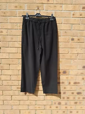 MANGO Black Summer Cotton Mix Wide Leg Trousers Size L Approx Size 14 • £5.99