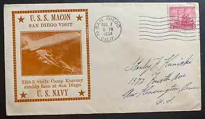 1934 USA USS MACON Airship ZRS5 Zeppelin San Diego Visit Cover • $39.99