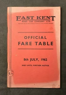 East Kent Road Car Company Ltd Canterbury July 1962 Official Fare Timetable • £12