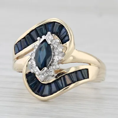 1.50ctw Blue Sapphire Diamond Bypass Ring 10k Yellow Gold Size 7 • $430.61