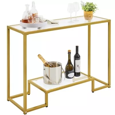 Modern Console Table Tempered Glass Sofa Table For Living Room Hallway Gold • £49.99