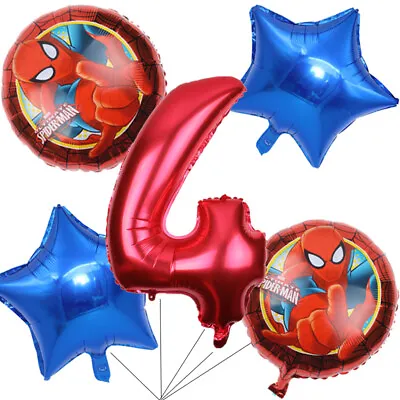 $4.99 • Buy Spiderman Balloons Bouquet 4th Birthday 5 Pcs - Party Supplies Decoration